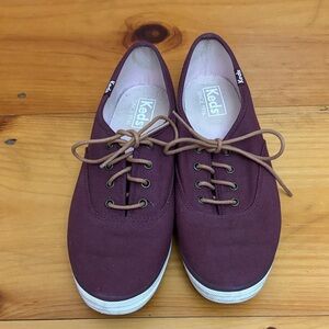 Keds Women’s Burgundy Canvas Sneakers with Tan Laces | Size 7.5